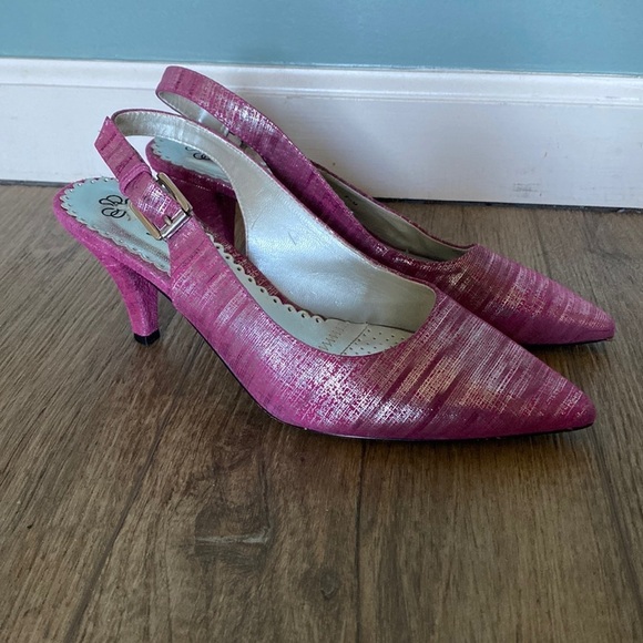 J.Renee pink metallic thread textile sling back pump Point toe Y2K 7.5 preppy - Picture 1 of 8
